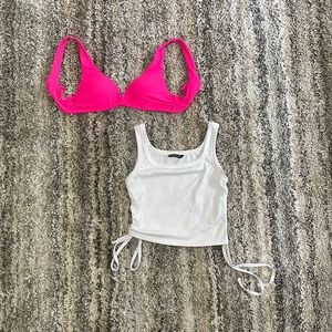 Combo buy! Pink H&M Bikini top Size 2. White Cropped Shein over garment sized S.